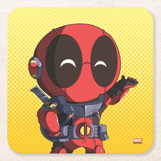 Mini Deadpool in Armor Square Paper Coaster (Front)