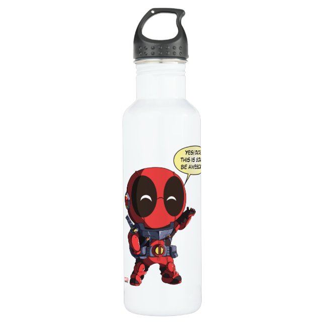 Mini Deadpool in Armor Stainless Steel Water Bottle (Front)