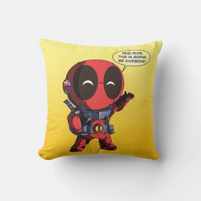 Mini Deadpool in Armor Throw Pillow (Front)
