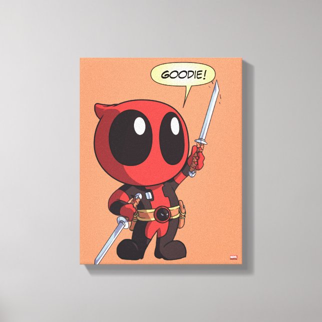 Mini Deadpool With Two Swords Canvas Print (Front)