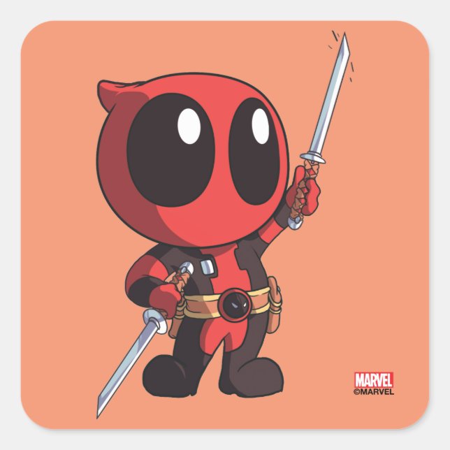 Mini Deadpool With Two Swords Square Sticker (Front)