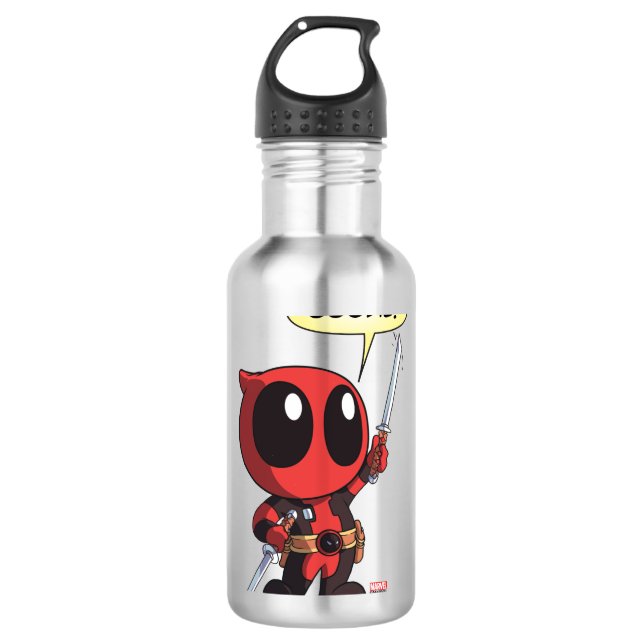 Mini Deadpool With Two Swords Stainless Steel Water Bottle (Front)