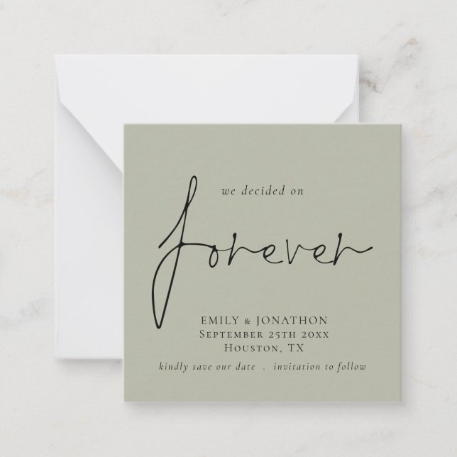 MINI | Decided on Forever light Sage Save The Date Note Card (Front)