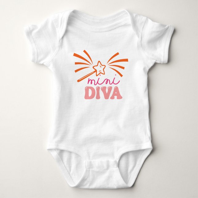 Mini Diva Cute Baby Girl Typography Bodysuit (Front)
