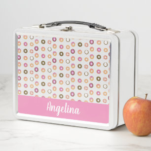 Mini Donuts Mix Pattern Colorful Name Metal Lunch Box