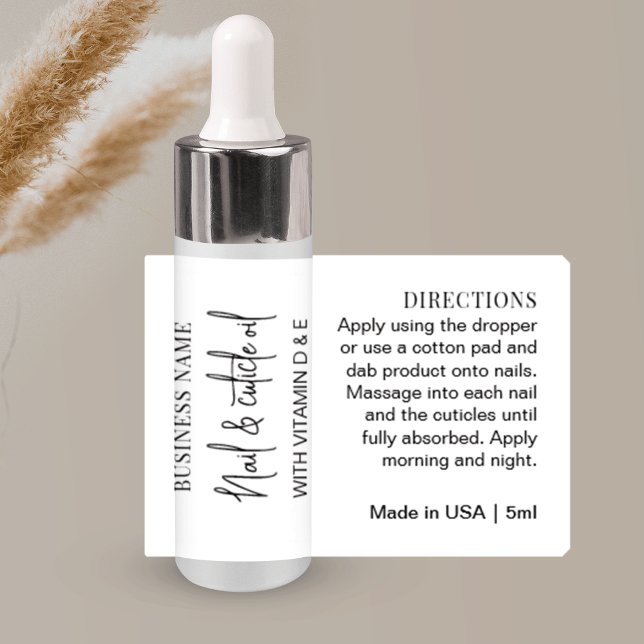MINI Dropper Bottle 5ml Cuticle Oil Minimal Label (Modern MINI dropper bottle wrap around label in black and white with fully customizable text)