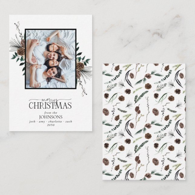 Mini Dusty Winter Watercolor Merry Christmas Photo Note Card (Front/Back)