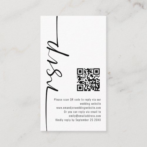 Mini Elegant Calligraphy QR Code Wedding RSVP  Enclosure Card