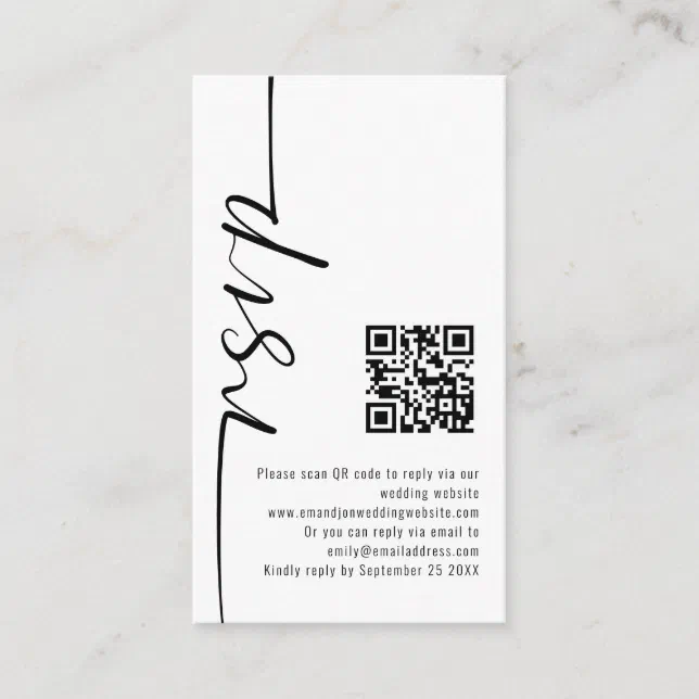 Mini Elegant Calligraphy QR Code Wedding RSVP Enclosure Card | Zazzle