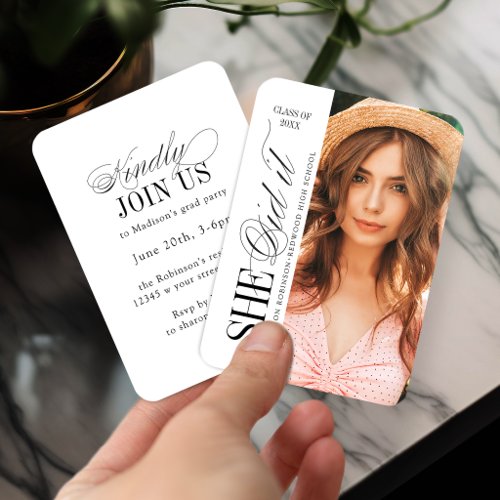 Mini Elegant Timeless Typography Photo Graduation Enclosure Card