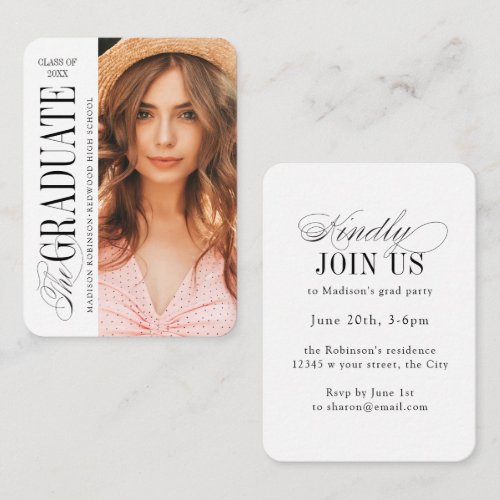 Mini Elegant Timeless Typography Photo Graduation Enclosure Card