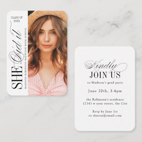 Mini Elegant Timeless Typography Photo Graduation Enclosure Card