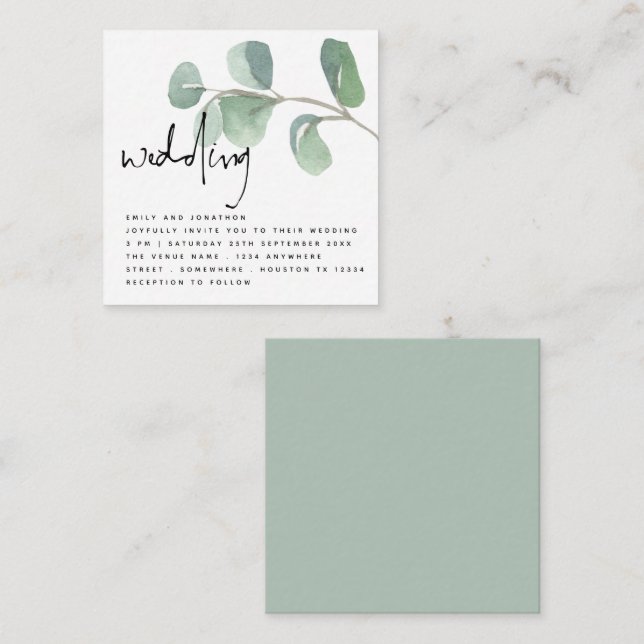 MINI Eucalyptus Informal Script Wedding Invitation (Front/Back)