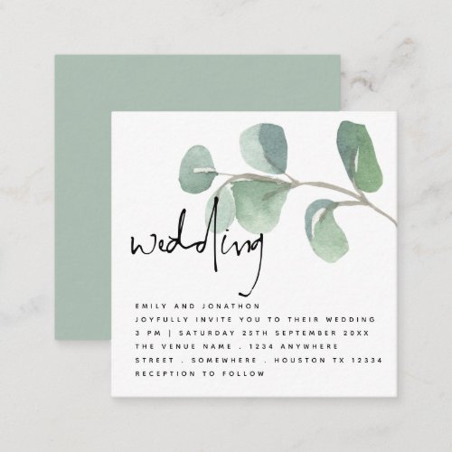 MINI Eucalyptus Informal Script Wedding Invitation