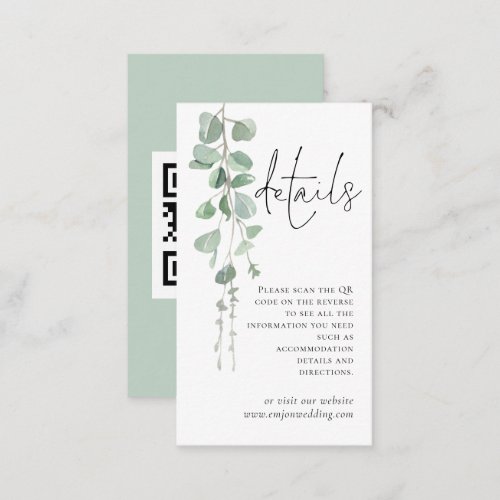 Mini Eucalyptus Script QR Code Wedding Details Enclosure Card