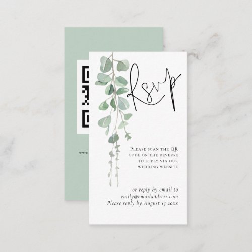 Mini Eucalyptus Script QR Code Wedding RSVP Enclosure Card