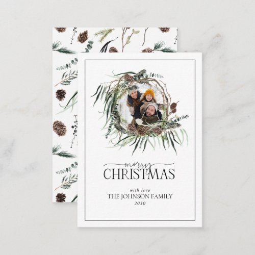 Mini Eucalyptus Wreath Merry Christmas Photo Note Card