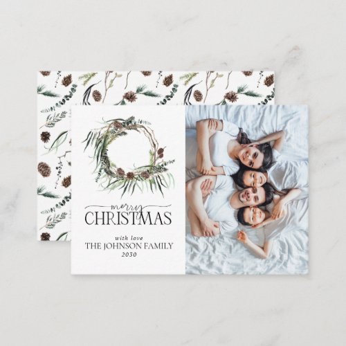 Mini Eucalyptus Wreath Photo Merry Christmas Note Card