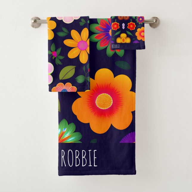 Mini Exotic Flowers Floral Pattern Bath Towel Set (Insitu)