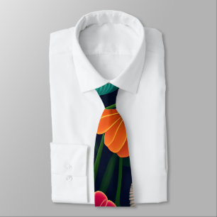 Mini Exotic Flowers Rainbow Pattern Neck Tie
