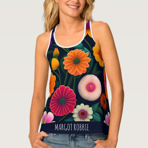 Mini Exotic Flowers Rainbow Pattern Tank Top