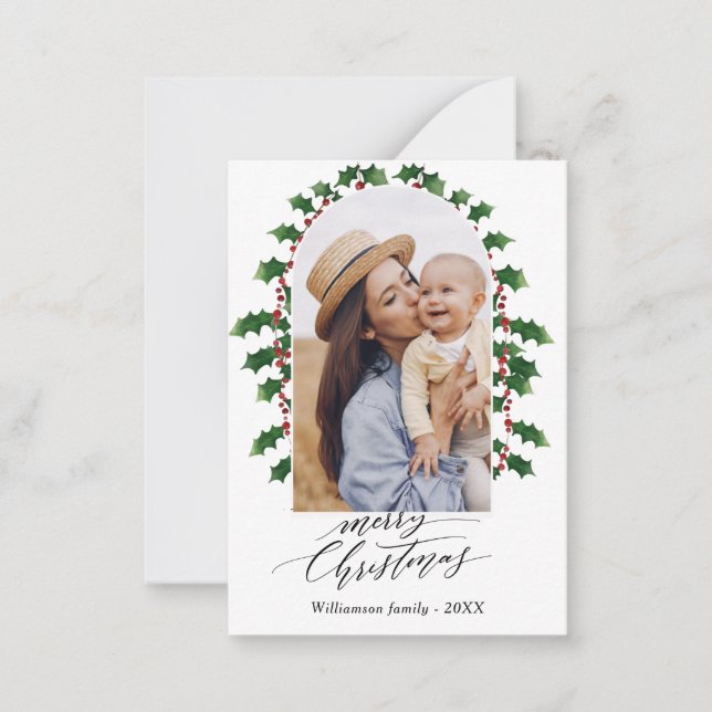 Mini Family Photo Arch Merry Christmas Holiday  Note Card (Front)