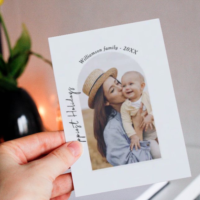 Mini Family Photo Winter Happiest Holidays Note Card (Creator Uploaded)