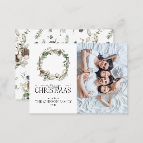 Mini Farmhouse Merry Christmas Script Wreath Photo Note Card