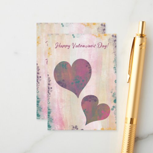 Mini Flat Painted Hearts Valentines Day Card