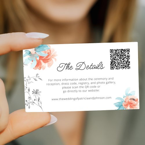 Mini floral QR code modern wedding details Enclosure Card