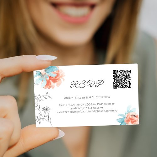 Mini floral QR code modern wedding online RSVP Enclosure Card