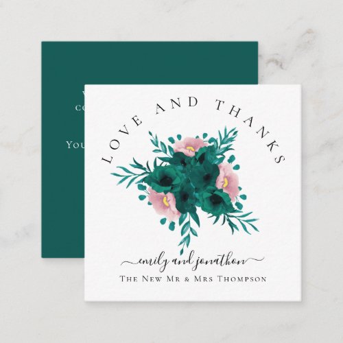 Mini Florals Emerald Pink Thank You Wedding Note Card