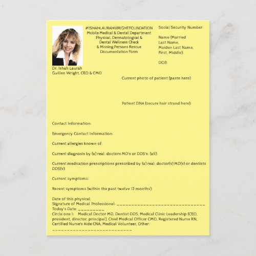 Mini Form for Med Derm Dental Missing Person Invitation Postcard