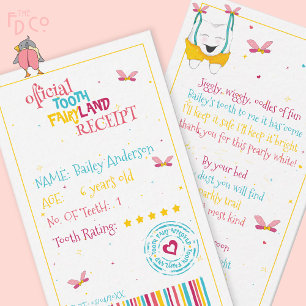Mini Fun Tooth Fairy Receipt with A Cute Rhyme Note Card