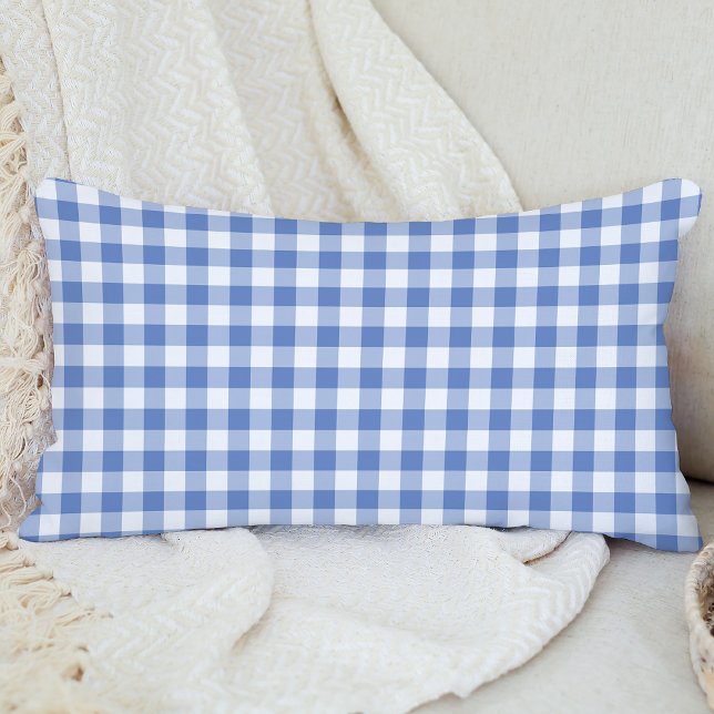 Mini Gingham Check Cornflower Blue Plaid Pattern Lumbar Pillow (Creator Uploaded)