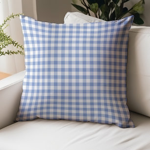 Mini Gingham Check Cornflower Blue Plaid Pattern Throw Pillow
