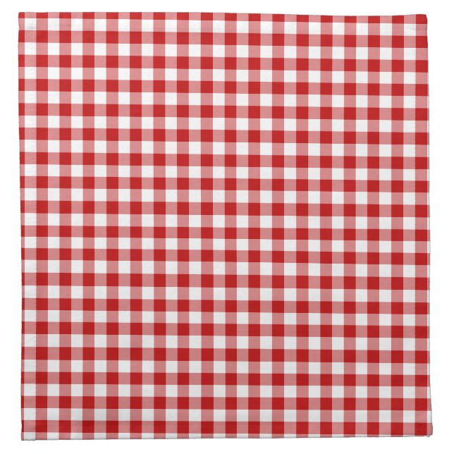 Mini Gingham Check Red White Plaid Pattern Cloth Napkin (Front)