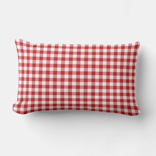 Mini Gingham Check Red White Plaid Pattern Lumbar Pillow