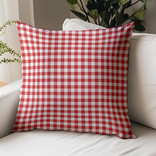 Mini Gingham Check Red White Plaid Pattern Throw Pillow (Creator Uploaded)