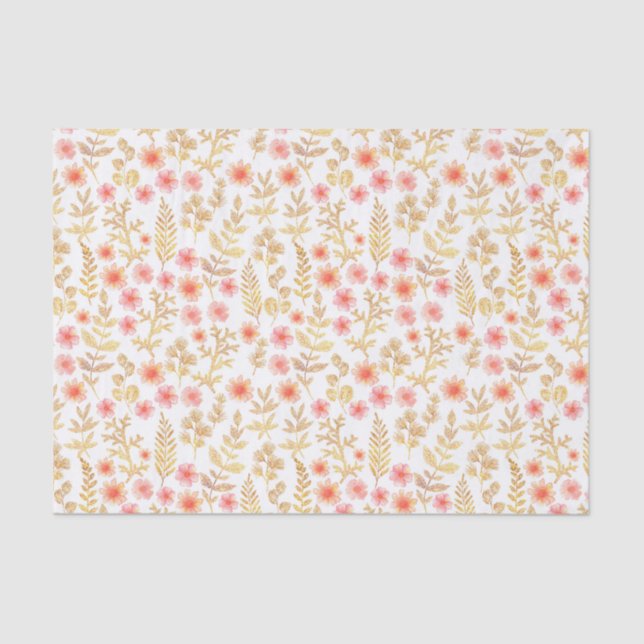 Mini Gold and Coral Florals Tissue Paper (Front)