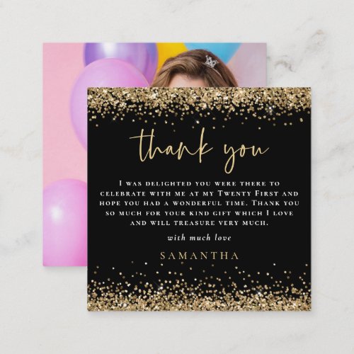 MINI Gold Glitter Photo 21st Black Thank You Note Card