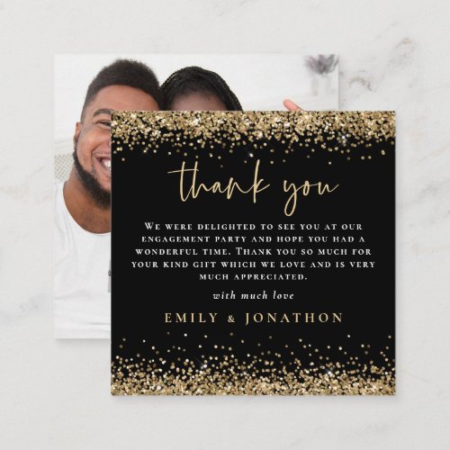 MINI Gold Glitter Photo Engagement Thanks Black Note Card