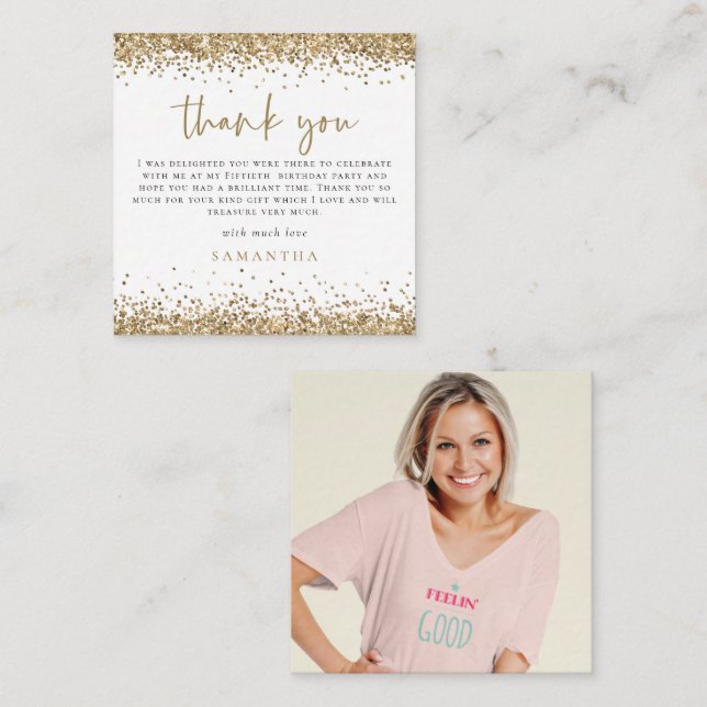 MINI Gold Glitter Photo Fortieth Thank You Note Card (Front/Back)