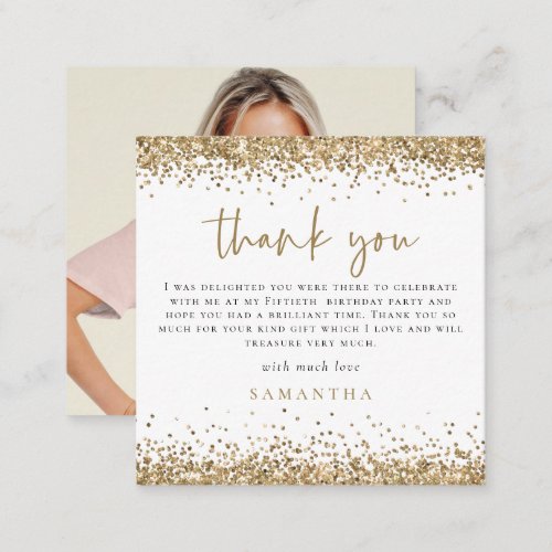 MINI Gold Glitter Photo Fortieth Thank You Note Card