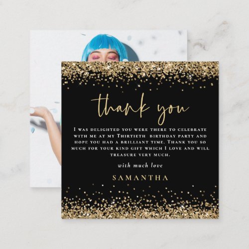 MINI Gold Glitter Photo Thirtieth Thank You Note Card