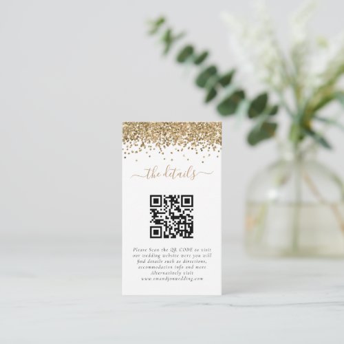 Mini Gold Glitter QR Code Wedding Details  Enclosure Card