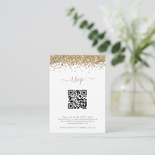 Mini Gold Glitter QR Code Wedding RSVP  Enclosure Card