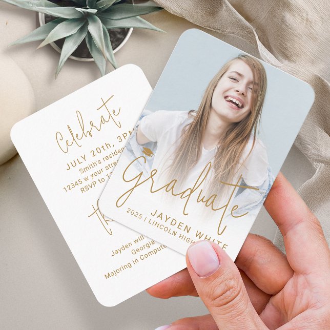 Mini Gold Modern Script Photo Graduation Invite (Mini Gold Modern Script Photo Graduation Invite)