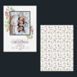Mini Gold Winter Greenery Merry Christmas Photo Note Card<br><div class="desc">Introducing our Mini Gold Winter Greenery Merry Christmas Photo Note Card! This beautiful 3.5x2.5 card features your favorite family photo, with Merry Christmas in a popular hand lettered calligraphy and serif font duo. It's embellished with a festive hand painted watercolor winter botanical greenery with red berries. The card can be...</div>