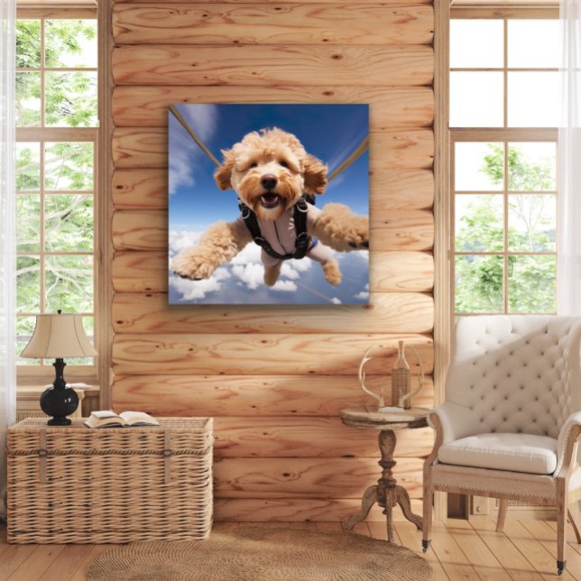 Mini Goldendoodle Skydiving Metal Art Print (Creator Uploaded)